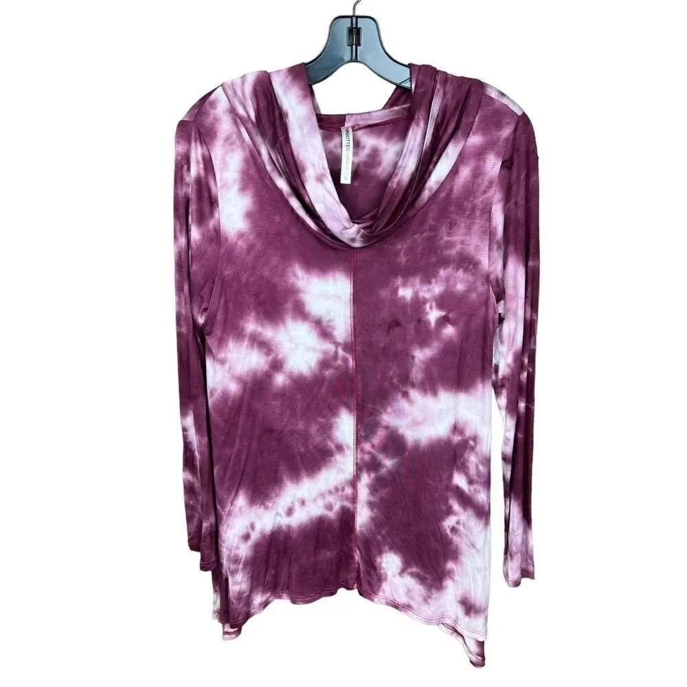Forgotten Grace Top Cowl Neck Tee Shirt Purple White Pink Tie Dye Small